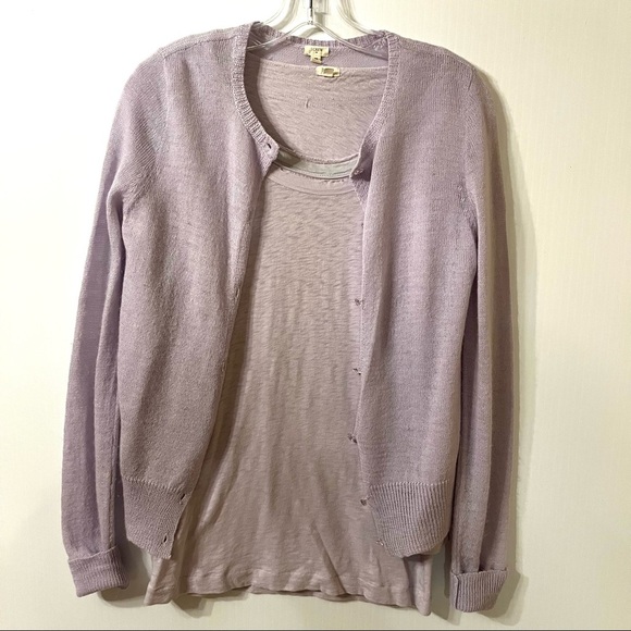 J Crew Supersoft Cardigan Sweater & Cotton Shirt Set Lavender Purple Wool Alpaca - Picture 1 of 6